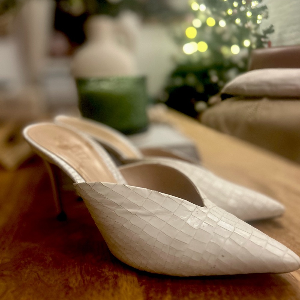 White Schutz heels